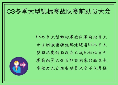 CS冬季大型锦标赛战队赛前动员大会
