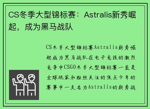 CS冬季大型锦标赛：Astralis新秀崛起，成为黑马战队
